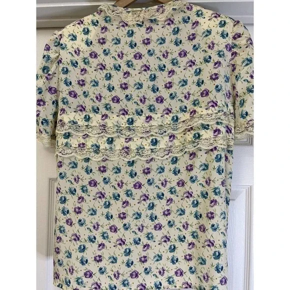 Miss O By Oscar De La Renta Floral 100% Silk Blouse Skirt Womens Size 10 Vintage